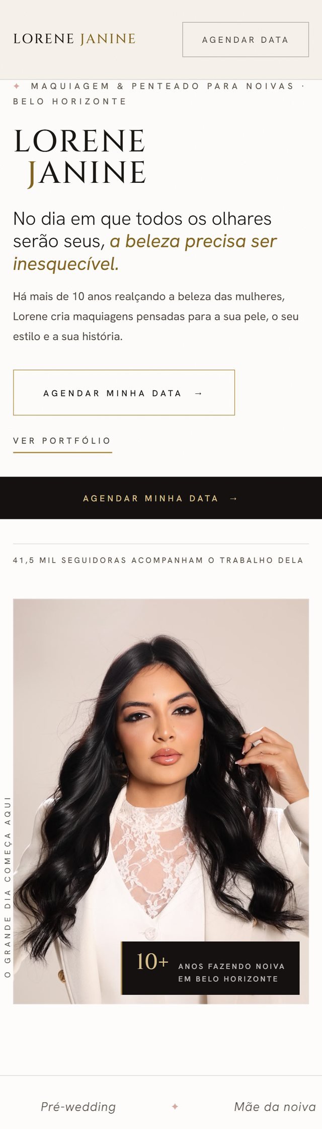 Site da Lorene Janine, maquiadora, aberto no celular