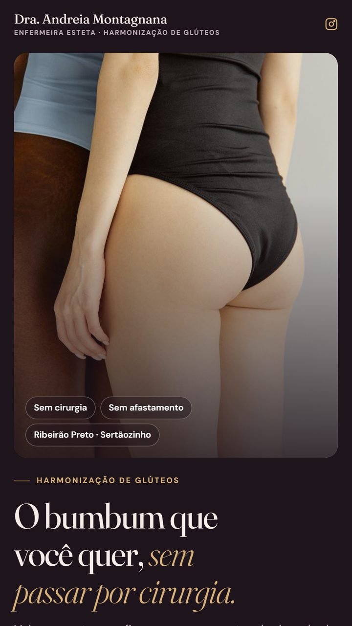 Site da Dra. Andreia Montagnana, enfermeira esteta em Ribeirão Preto, aberto no celular